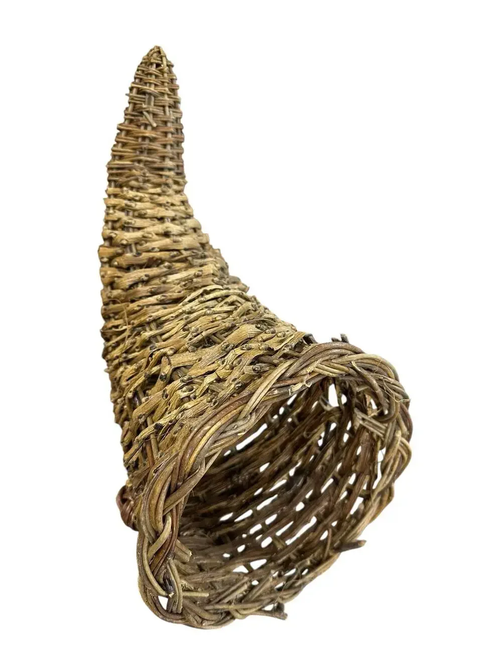 Rustic Natural Twig and Metal Woven Cornucopia Basket Fall Thanksgiving Centerpi
